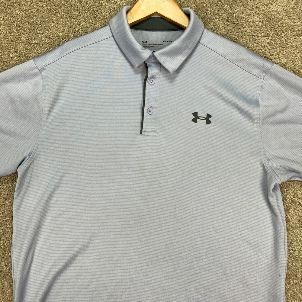 Under Armour Polo Shirt Mens Medium Light Gray Short Sleeve Loose Performance